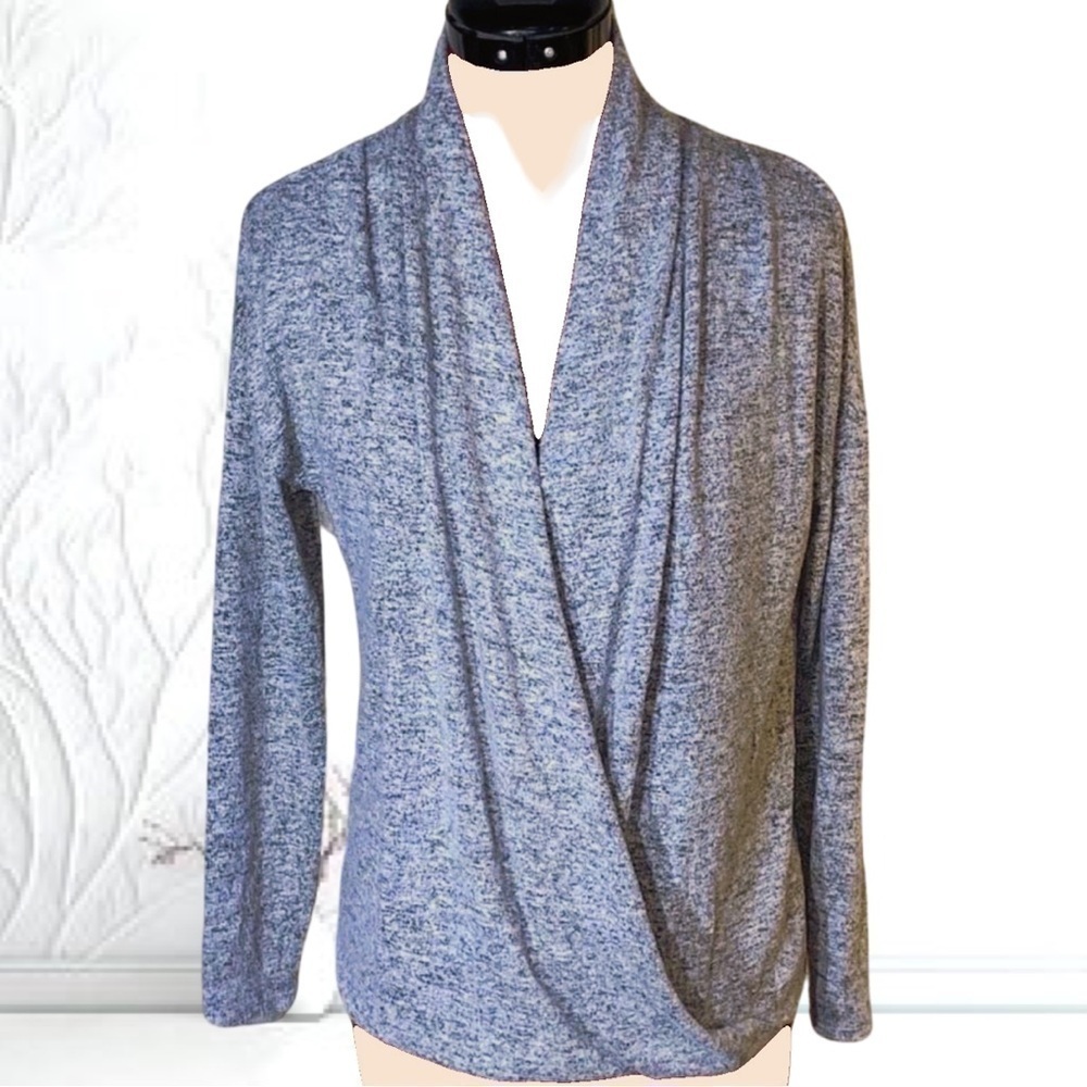 Gibson Grey Sweater Women XSmall Drape V Front Loose Fit Stretch Long Sleeve